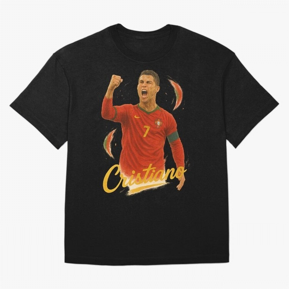 Cristiano Ronaldo Portugal Art ¨C Captain¡¯s Glory Football Tribute	 Oversized T-Shirt Feel the Trophy Chase of FIFA World Cup 2026 for Fans of CR7 and Messi and England, France and Netherlands, Bringing Tournament Hype, Historic Matchups, Family