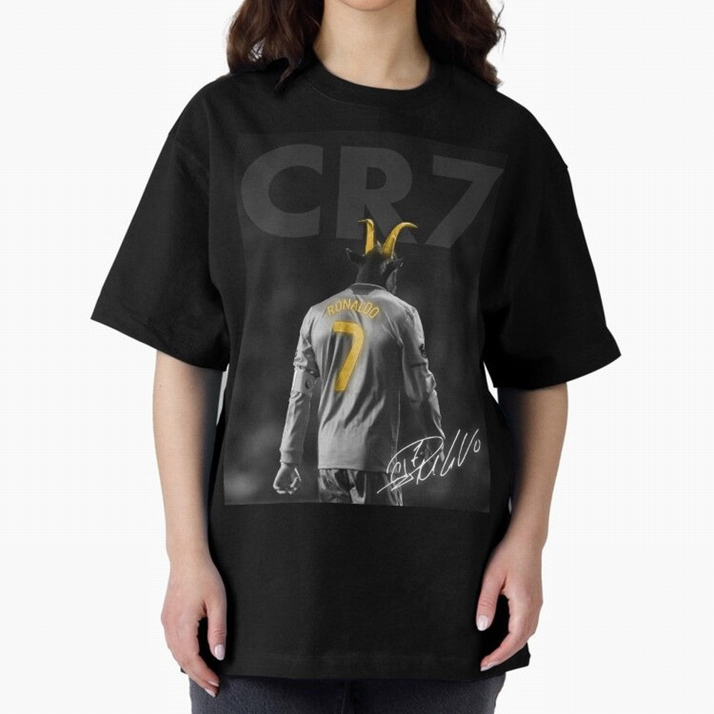 CR7 The Goat Poster Oversized T-Shirt Honor the Football Icons of FIFA World Cup 2026 USA Canada Mexico for Fans of CR7 and Messi and Spain, Bringing Match Day Excitement, Supporter Culture, Golden Goals and Global Football Passion; Perfect for