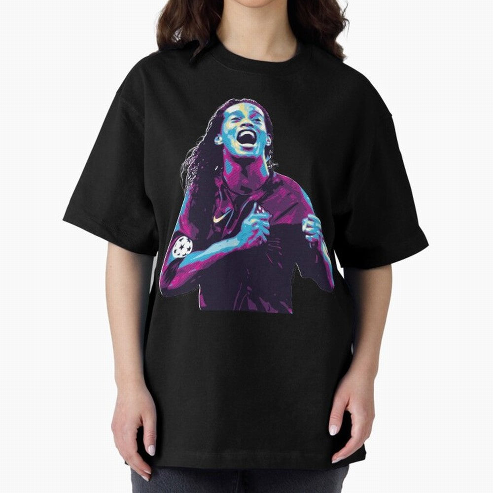ronaldinho Oversized T-Shirt Celebrate the Next Chapter of FIFA World Cup 2026 for Fans of Haaland and France and Portugal, Bringing Retro Football Energy, Iconic Rivalries, Trophy Chase Drama and Stadium Atmosphere; Made for Die Hard Supporters,