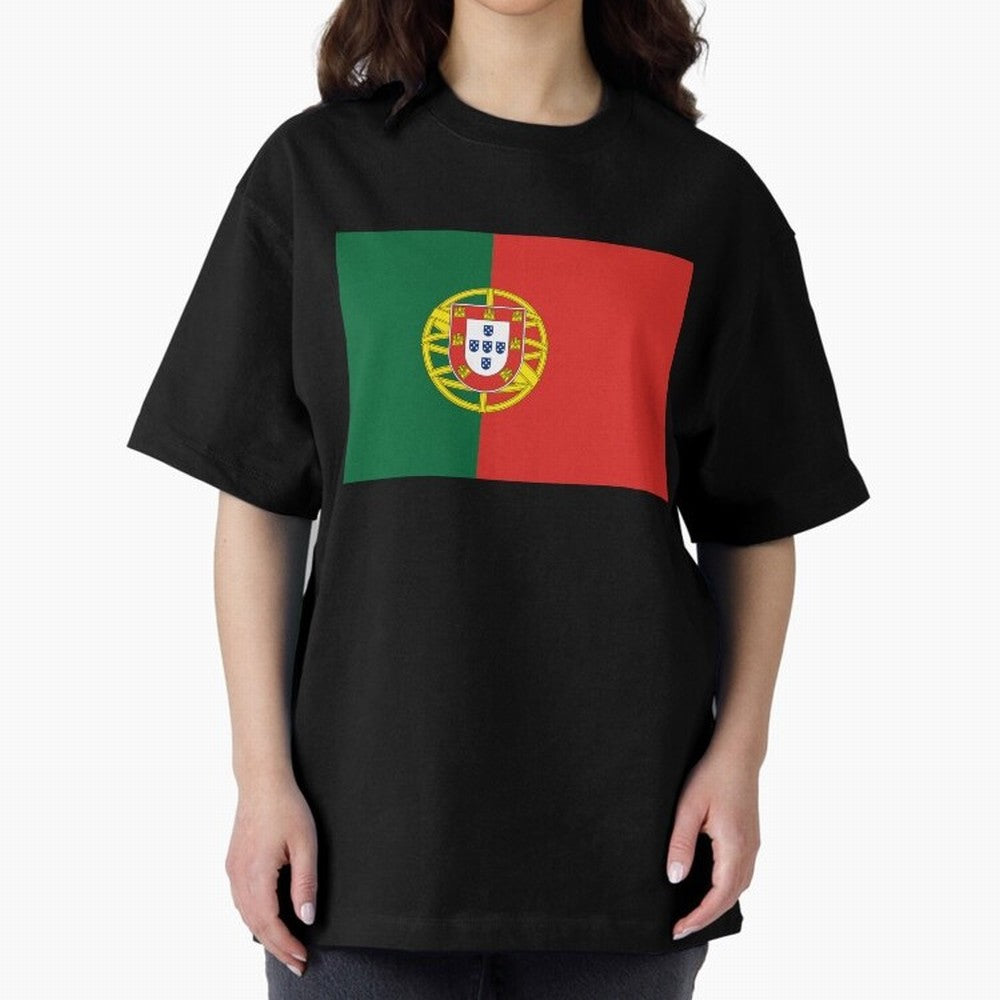 Portugal Flag Oversized T-Shirt Show Your Stadium Side during Match Day Hype around FIFA World Cup 2026 USA Canada Mexico, Messi and Cristiano Ronaldo, Brazil, Football Festival Excitement, Trophy Ambitions, Country Rivalries and Star Player Buzz;