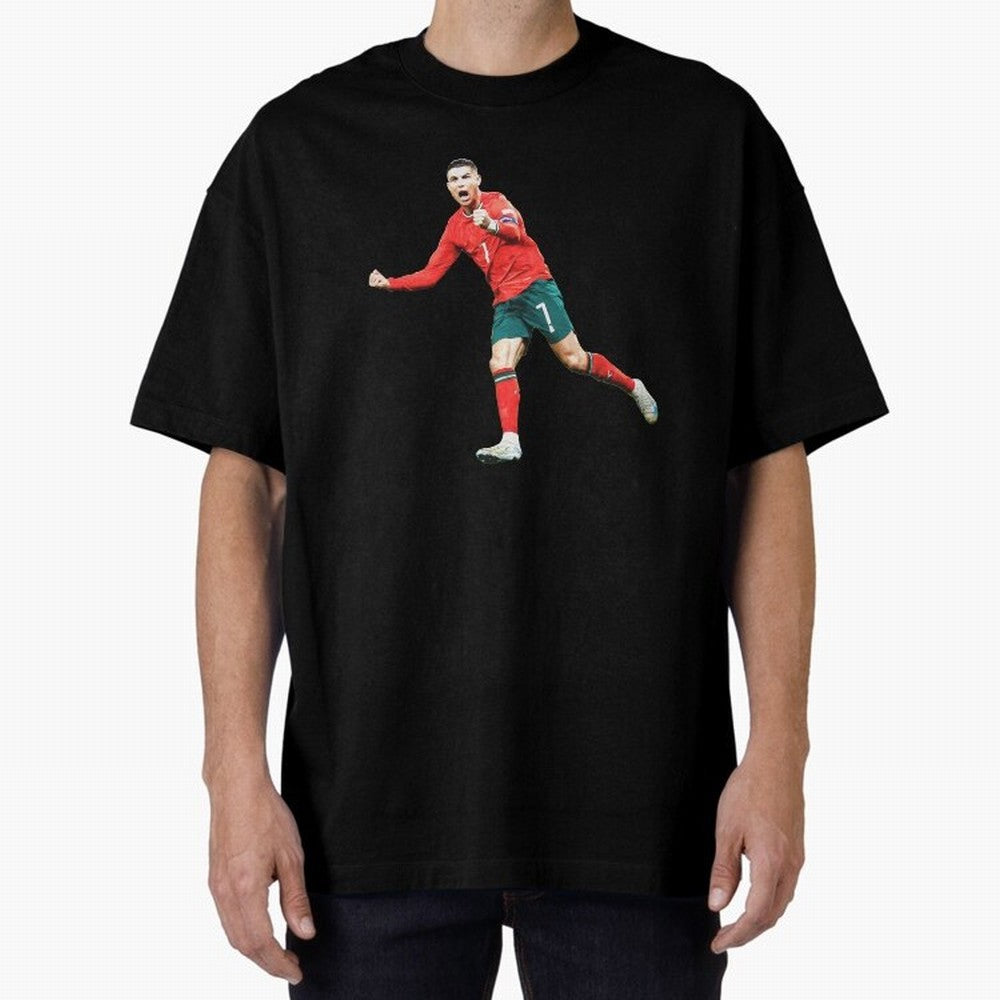 Cristiano Ronaldo Oversized T-Shirt Honor Football Greatness during Global Football Passion for FIFA World Cup 2026 Group Stage, Celebrating Neymar, Portugal, Champion Mindset, Group Stage Buzz, Knockout Tension and Passionate Fan Culture; Ideal