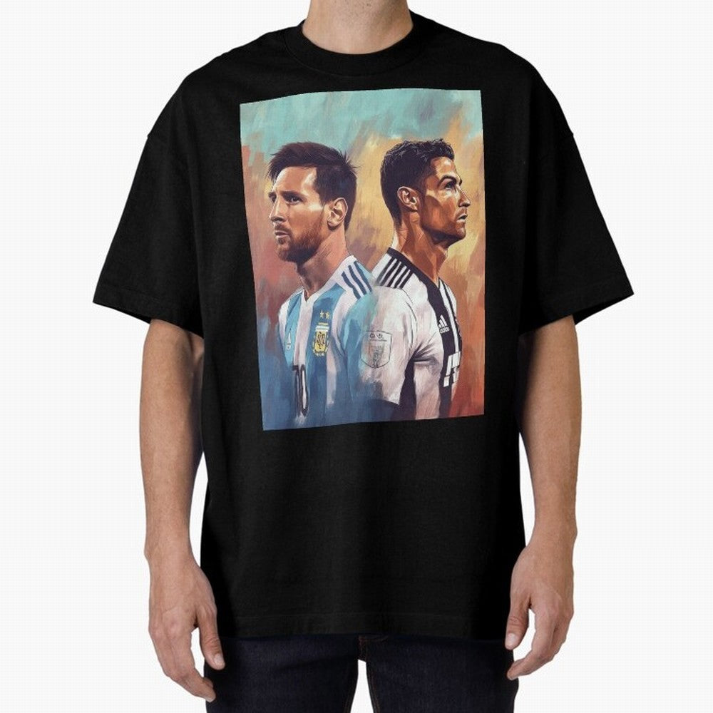 Lionel Messi and Cristiano Ronaldo Oversized T-Shirt Share the Excitement of the FIFA World Cup 2026 Journey through CR7 and Messi Highlights, Germany Pride, Vintage Soccer Flavor, Modern Football Stars, National Flags and Final Night Emotion;