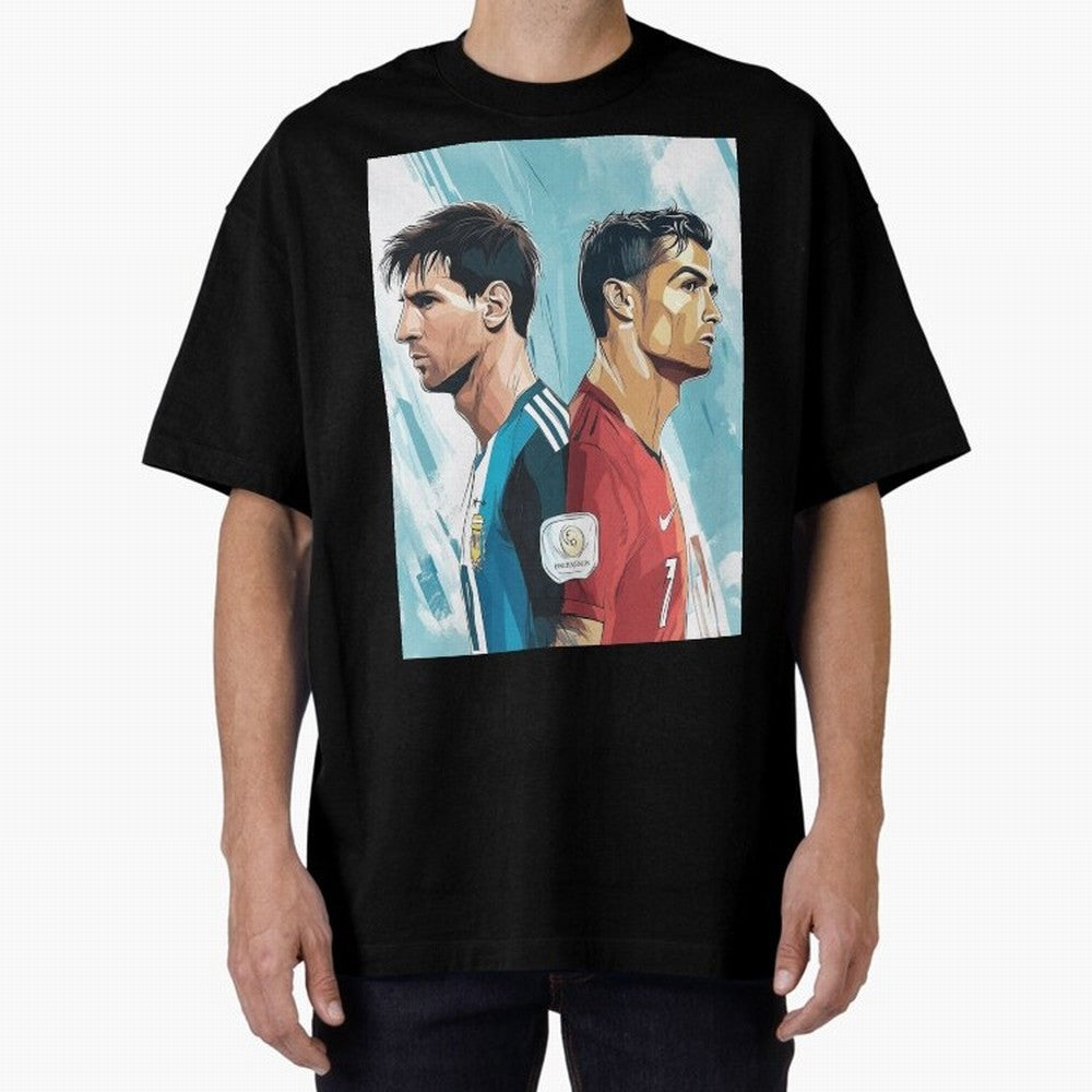 Lionel Messi and Cristiano Ronaldo Oversized T-Shirt Feel the Trophy Chase of FIFA World Cup 2026 USA Canada Mexico Spirit, Built around Spain and Netherlands, Messi, Vintage Soccer Flavor, Modern Football Stars, National Flags and Final Night
