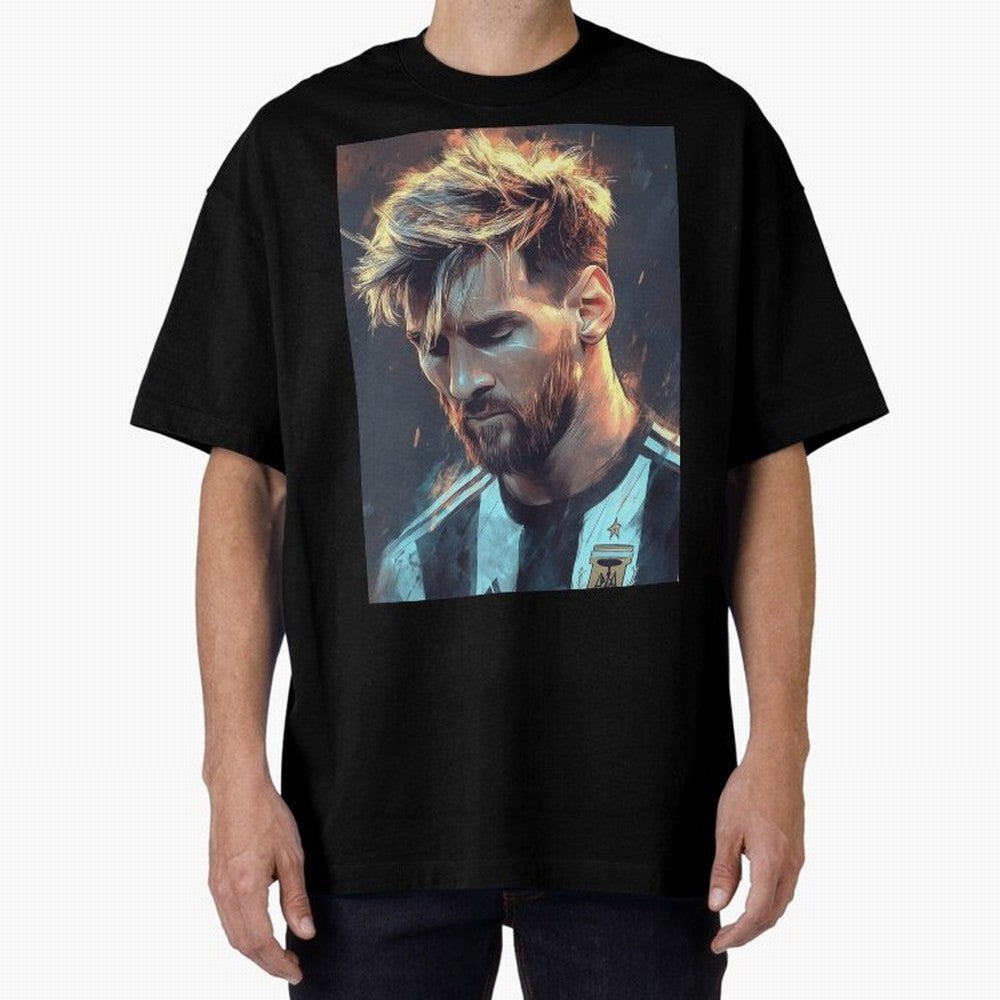 leo Messi Oversized T-Shirt Show Support during FIFA World Cup 2026 Spirit, with Argentina and Brazil, Neymar, Haaland and Cristiano Ronaldo, Retro Football Energy, Iconic Rivalries, Trophy Chase Drama and Stadium Atmosphere; Created for Match Day