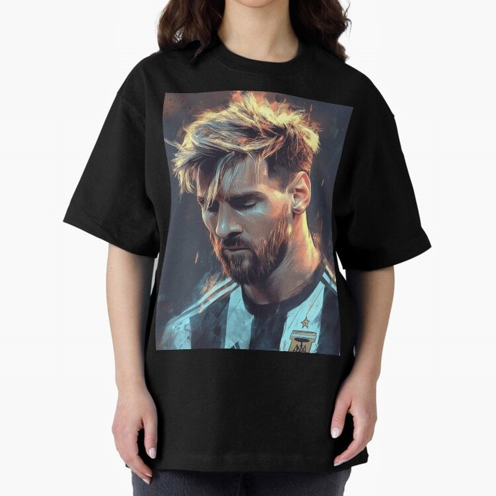 leo Messi Oversized T-Shirt Show Support during FIFA World Cup 2026 Spirit, with Argentina and Brazil, Neymar, Haaland and Cristiano Ronaldo, Retro Football Energy, Iconic Rivalries, Trophy Chase Drama and Stadium Atmosphere; Created for Match Day