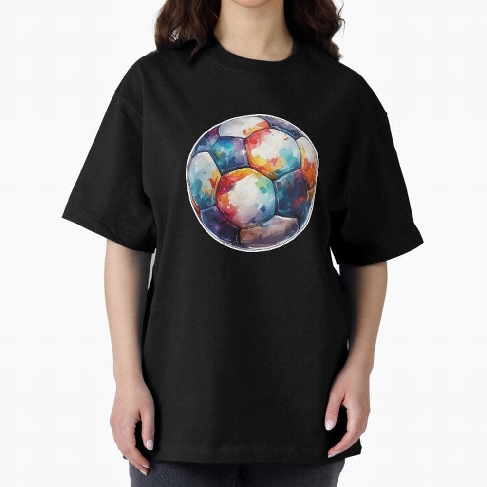 Football Soccer Ball Watercolor Illustration Drawing (Light Red BG) Oversized T-Shirt Support Your Favorite Stars during Global Football Passion for FIFA World Cup 2026, Connected to Messi, Spain and Netherlands, Football Festival Excitement,