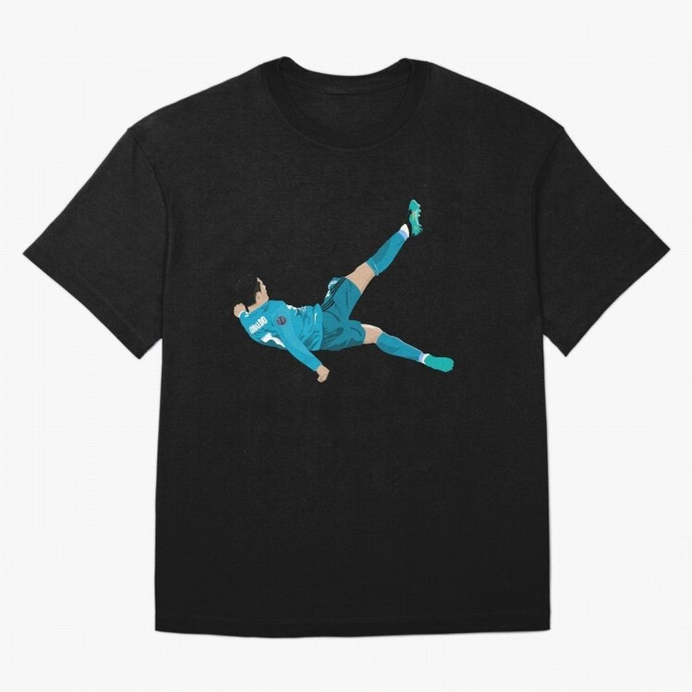 Cristiano Ronaldo Bicycle Kick Oversized T-Shirt Celebrate Supporters United by Global Football Passion for FIFA World Cup 2026, Capturing Neymar, England, Retro Football Energy, Iconic Rivalries, Trophy Chase Drama and Stadium Atmosphere; Perfect