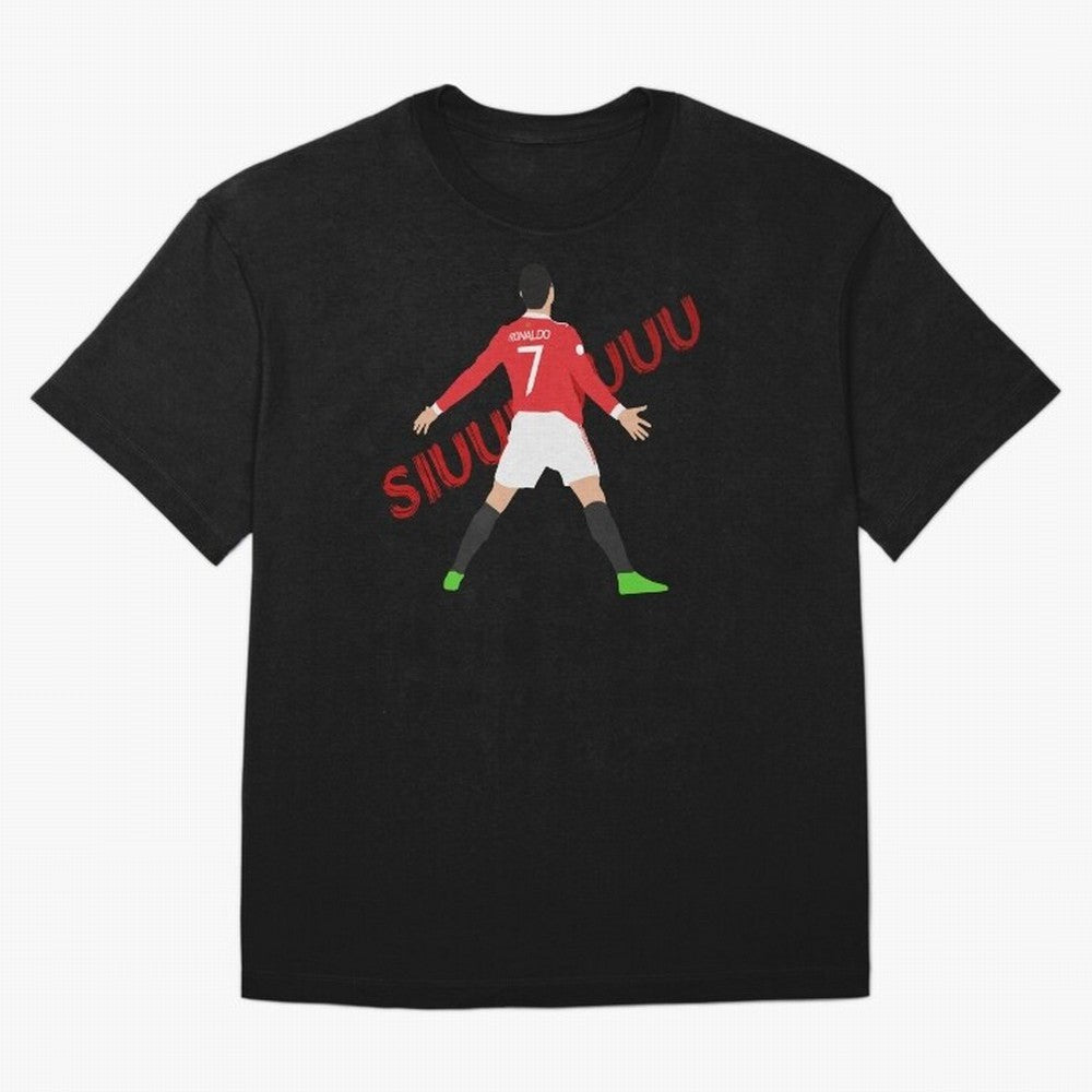 Cristano Ronaldo Celebration Block Art SIUUUU with text Oversized T-Shirt Show Support during FIFA World Cup 2026 Group Stage with Messi, France and Portugal Energy, Classic Soccer Heritage, Championship Pressure, Fan Loyalty and International