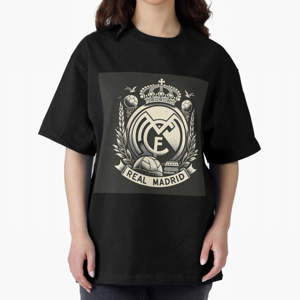 VIntage Style Real Madrid Logo Oversized T-Shirt Stand with FIFA World Cup 2026 USA Canada Mexico Centered on CR7, France Energy, Tournament Hype, Historic Matchups, Family Viewing Parties and Global Sports Pride; Perfect for Fans, Collectors,