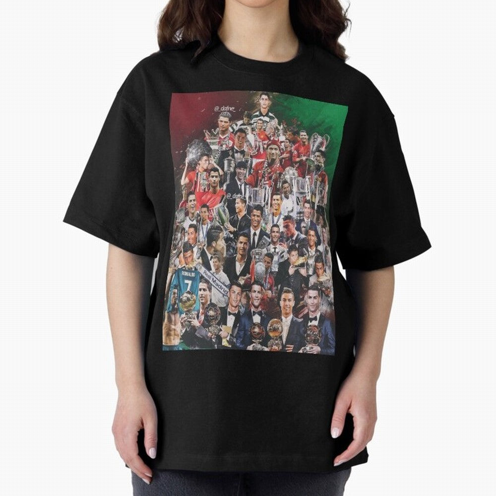 Cristiano Ronaldo (5th Ballon D'Or) Oversized T-Shirt Fuel Your Fan Pride for FIFA World Cup 2026 Spirit, Featuring Portugal, Haaland and Mbappe, Supporter Pride, Iconic Celebrations, Legendary Names and Global Match Day Energy; Made for Collectors