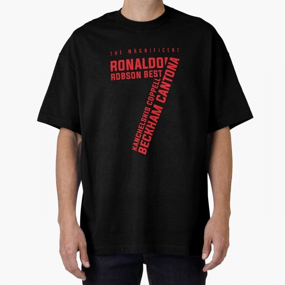 The Magnificent Seven - Man Utd Oversized T-Shirt Celebrate Golden Goal Energy in FIFA World Cup 2026 USA Canada Mexico Capturing Cristiano Ronaldo, Haaland and CR7, Argentina, France and Brazil Energy, Match Day Excitement, Supporter Culture,