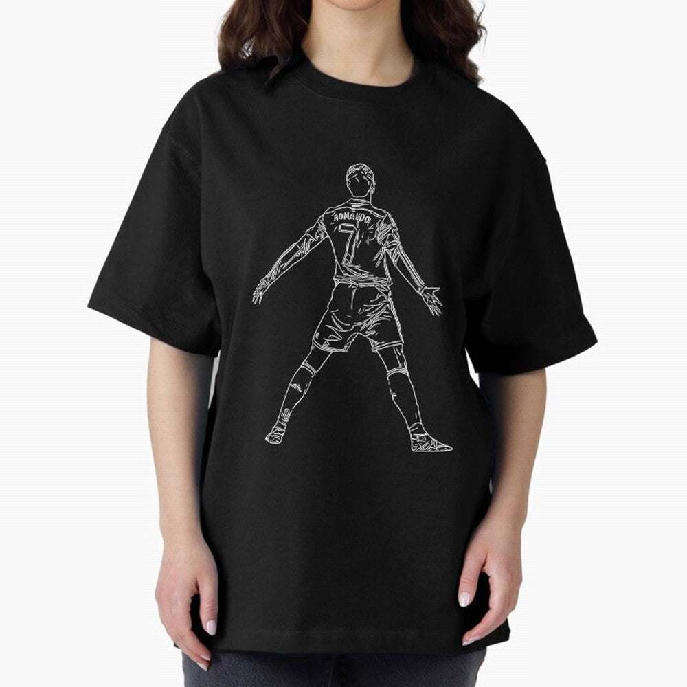 CR7 Cristiano Ronaldo Signature Celebration Siuuuuu Line Art White Oversized T-Shirt Show Match Day Excitement for FIFA World Cup 2026 Group Stage for Fans of Messi, CR7 and Mbappe and Brazil, Bringing Football Festival Excitement, Trophy