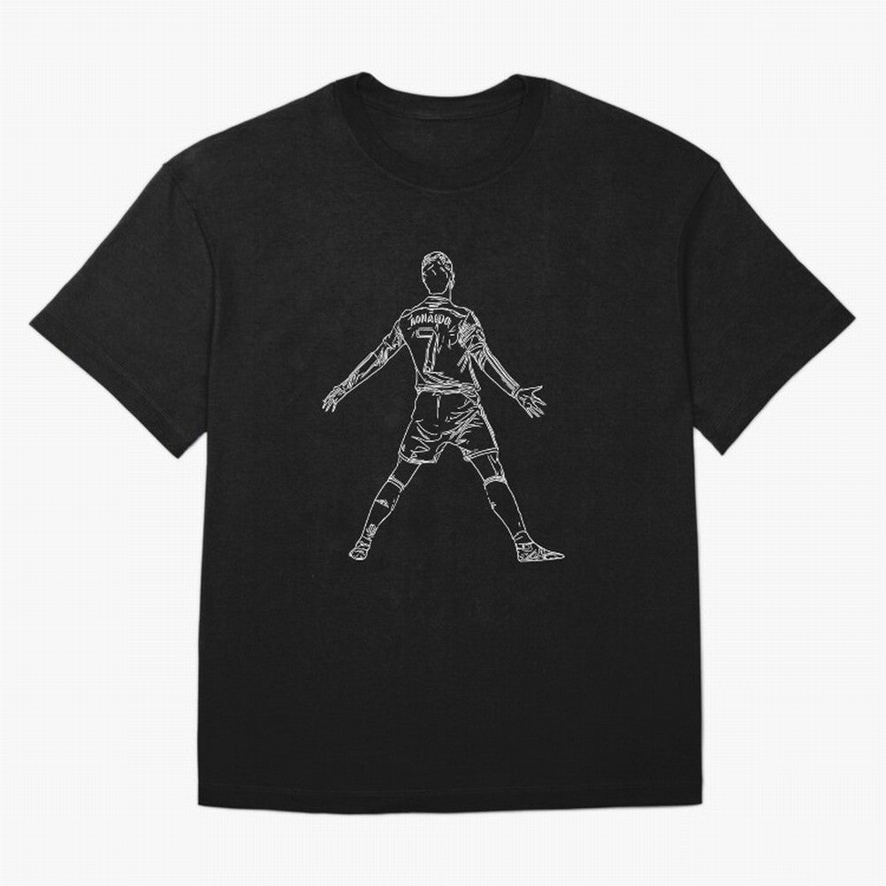 CR7 Cristiano Ronaldo Signature Celebration Siuuuuu Line Art White Oversized T-Shirt Show Match Day Excitement for FIFA World Cup 2026 Group Stage for Fans of Messi, CR7 and Mbappe and Brazil, Bringing Football Festival Excitement, Trophy