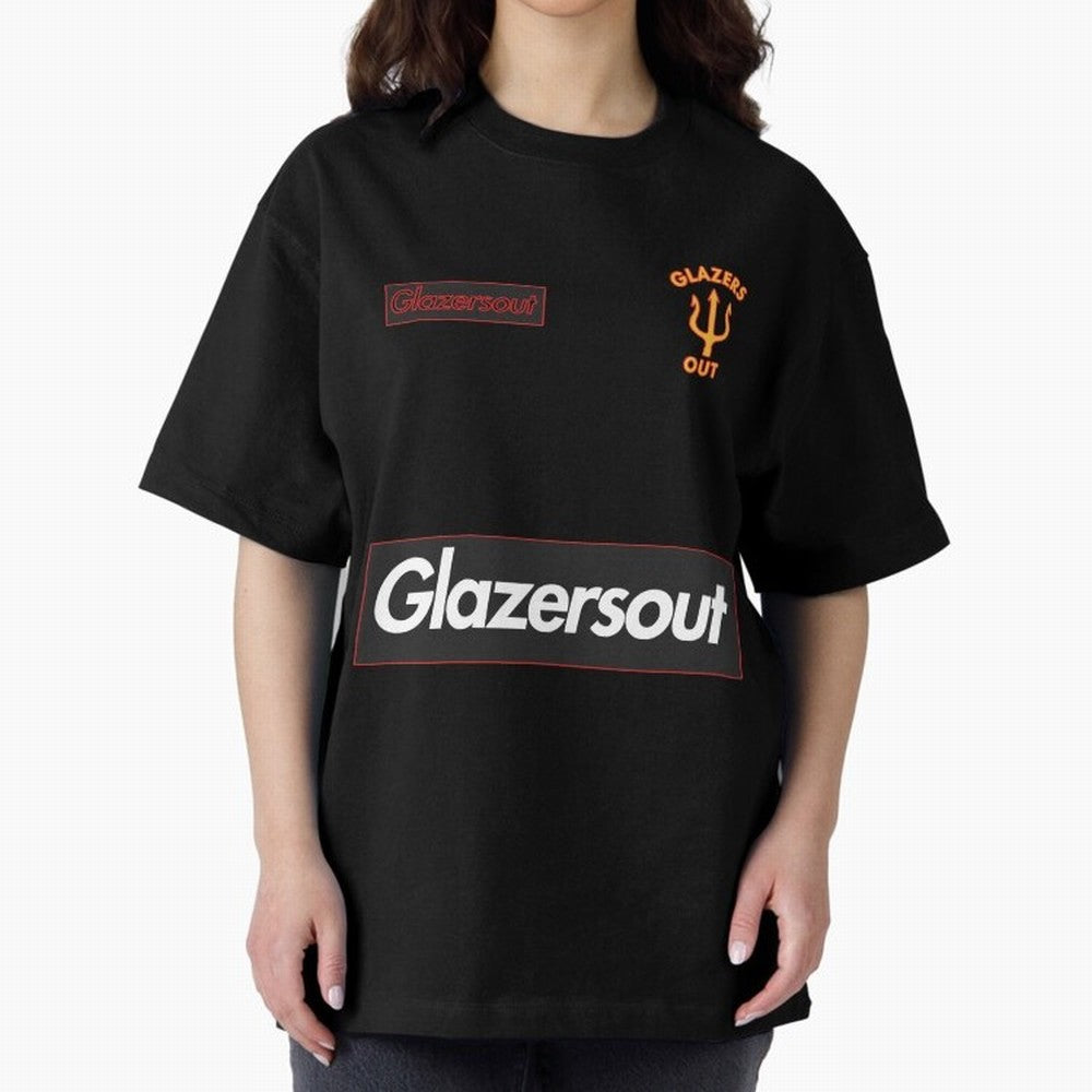 GlazersOut Red Manchester Kit V-Neck Oversized T-Shirt Make the Season About Match Day Hype around FIFA World Cup 2026 USA Canada Mexico, Haaland and Mbappe, England, Retro Football Energy, Iconic Rivalries, Trophy Chase Drama and Stadium