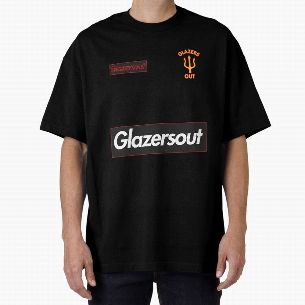 GlazersOut Red Manchester Kit V-Neck Oversized T-Shirt Make the Season About Match Day Hype around FIFA World Cup 2026 USA Canada Mexico, Haaland and Mbappe, England, Retro Football Energy, Iconic Rivalries, Trophy Chase Drama and Stadium