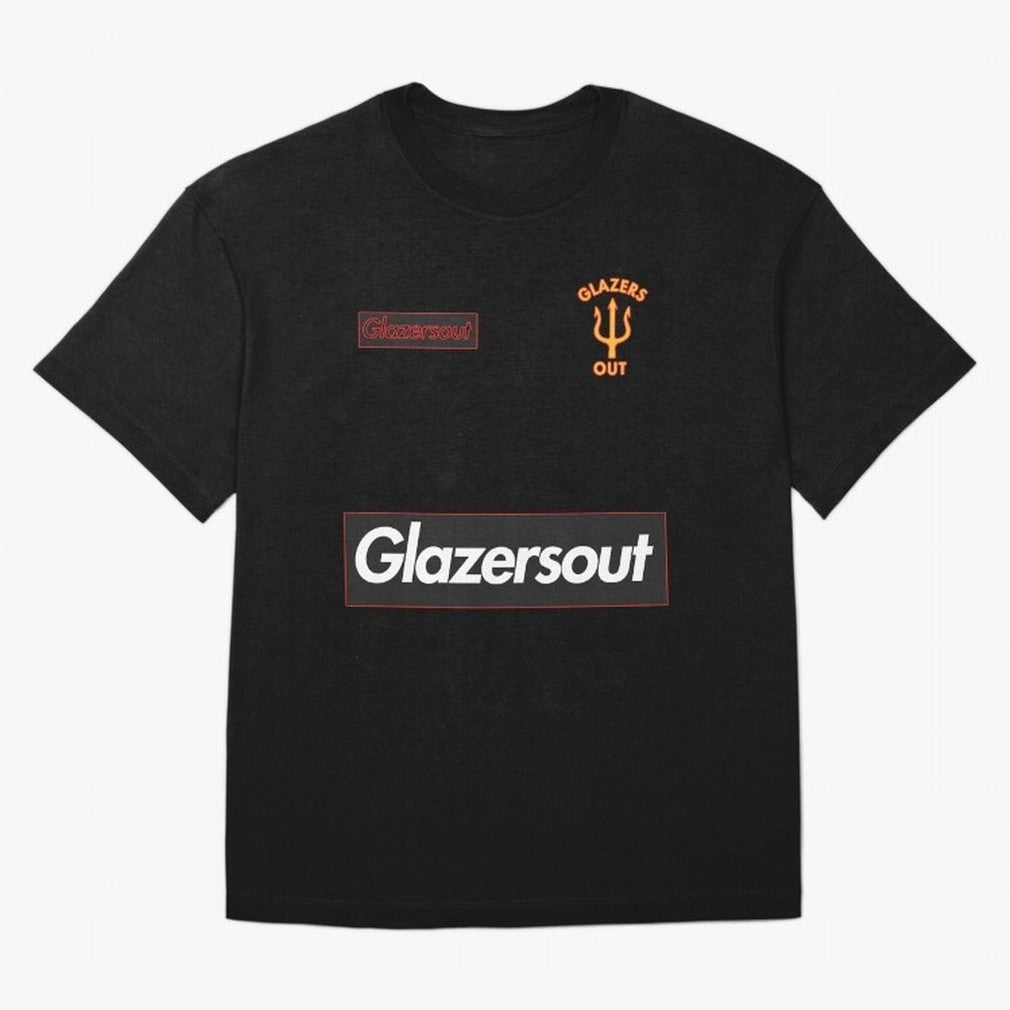 GlazersOut Red Manchester Kit V-Neck Oversized T-Shirt Make the Season About Match Day Hype around FIFA World Cup 2026 USA Canada Mexico, Haaland and Mbappe, England, Retro Football Energy, Iconic Rivalries, Trophy Chase Drama and Stadium