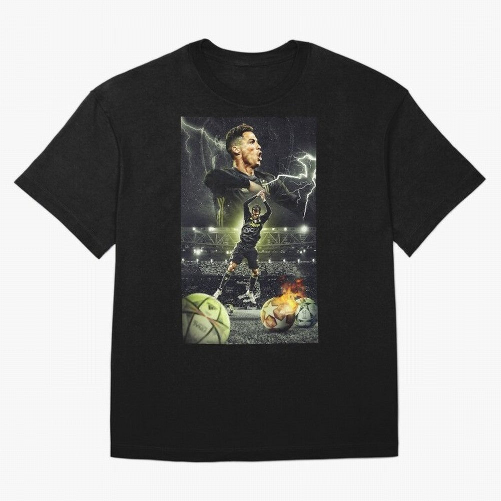 Ronaldo Illustration Oversized T-Shirt Celebrate Unforgettable Nights in FIFA World Cup 2026 Group Stage Spirit, Made for Spain, Mbappe, Championship Spirit, Famous Goals, Roaring Crowds and International Football Unity; Created for Match Day