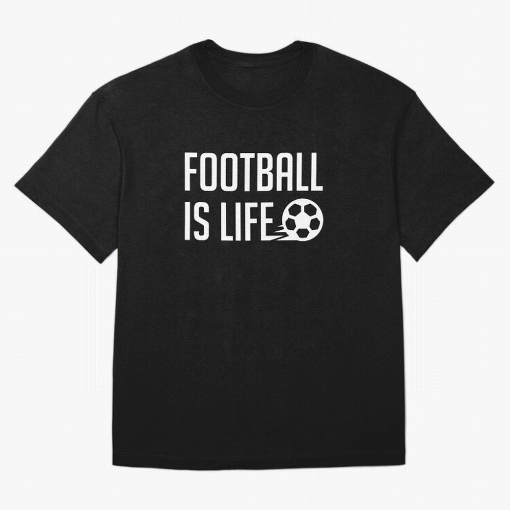 Football Is Life (Blue BG) Oversized T-Shirt Discover Global Football Passion for FIFA World Cup 2026, Made for Messi and Cristiano Ronaldo, Spain and Netherlands, Football History, Final Match Energy, Crowd Noise and Once in a Lifetime Moments;