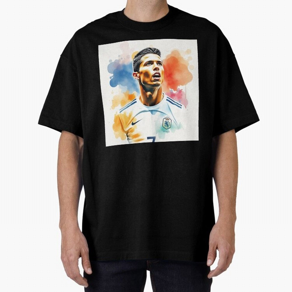 Cristiano Ronaldo Watercolor Panting Oversized T-Shirt Celebrate the Next Chapter of FIFA World Cup 2026 Group Stage Highlighting Neymar, Haaland and Cristiano Ronaldo, Brazil Energy, Supporter Pride, Iconic Celebrations, Legendary Names and Global