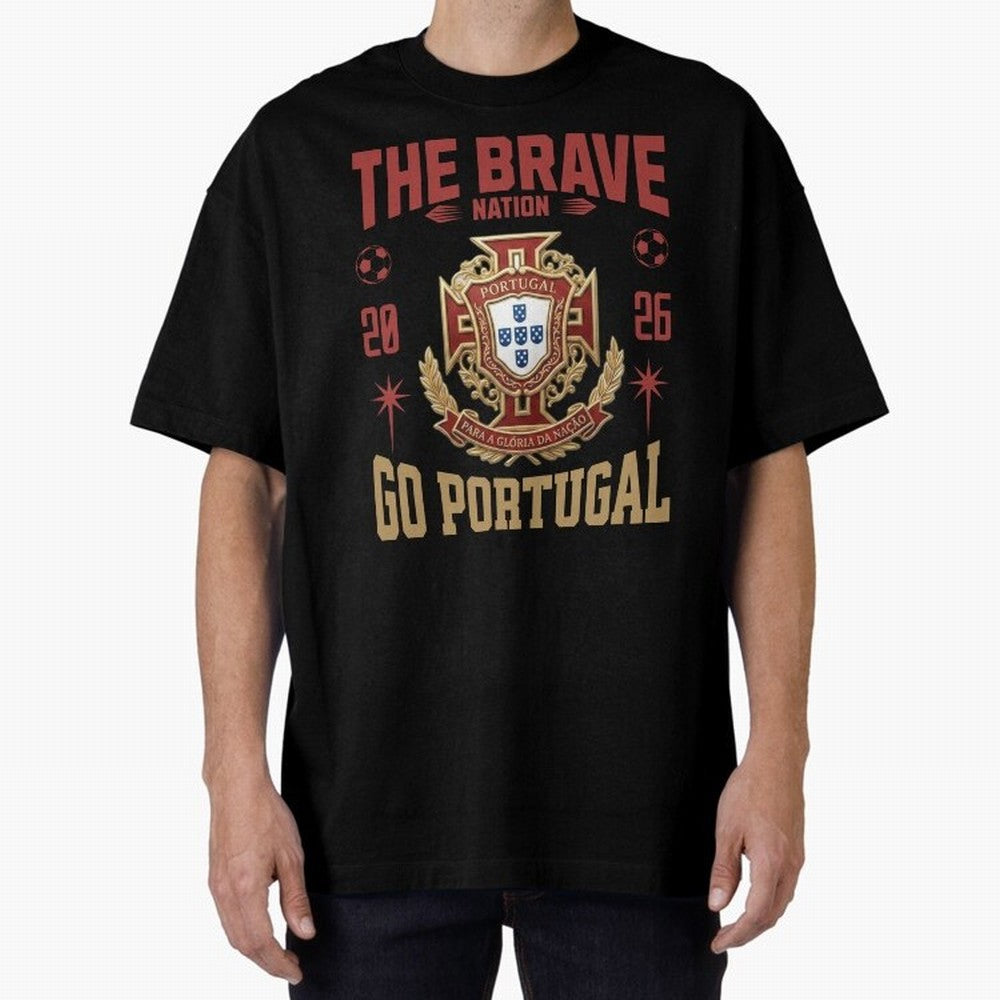 Portugal Soccer 2026 The Brave Nation Vintage Football Fan Design Oversized T-Shirt Celebrate Fan Favorites in Global Football Passion for FIFA World Cup 2026, Driven by Mbappe and Neymar, Argentina and Brazil, Retro Football Energy, Iconic