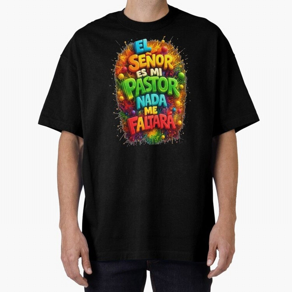 Modern 3D Psalm 23 Spanish Christian Art - El Se?or es mi Pastor Oversized T-Shirt Embrace Global Football Passion for FIFA World Cup 2026, Built around Messi, Neymar and Mbappe, Argentina, France and Brazil, Stadium Memories, Football Loyalty,