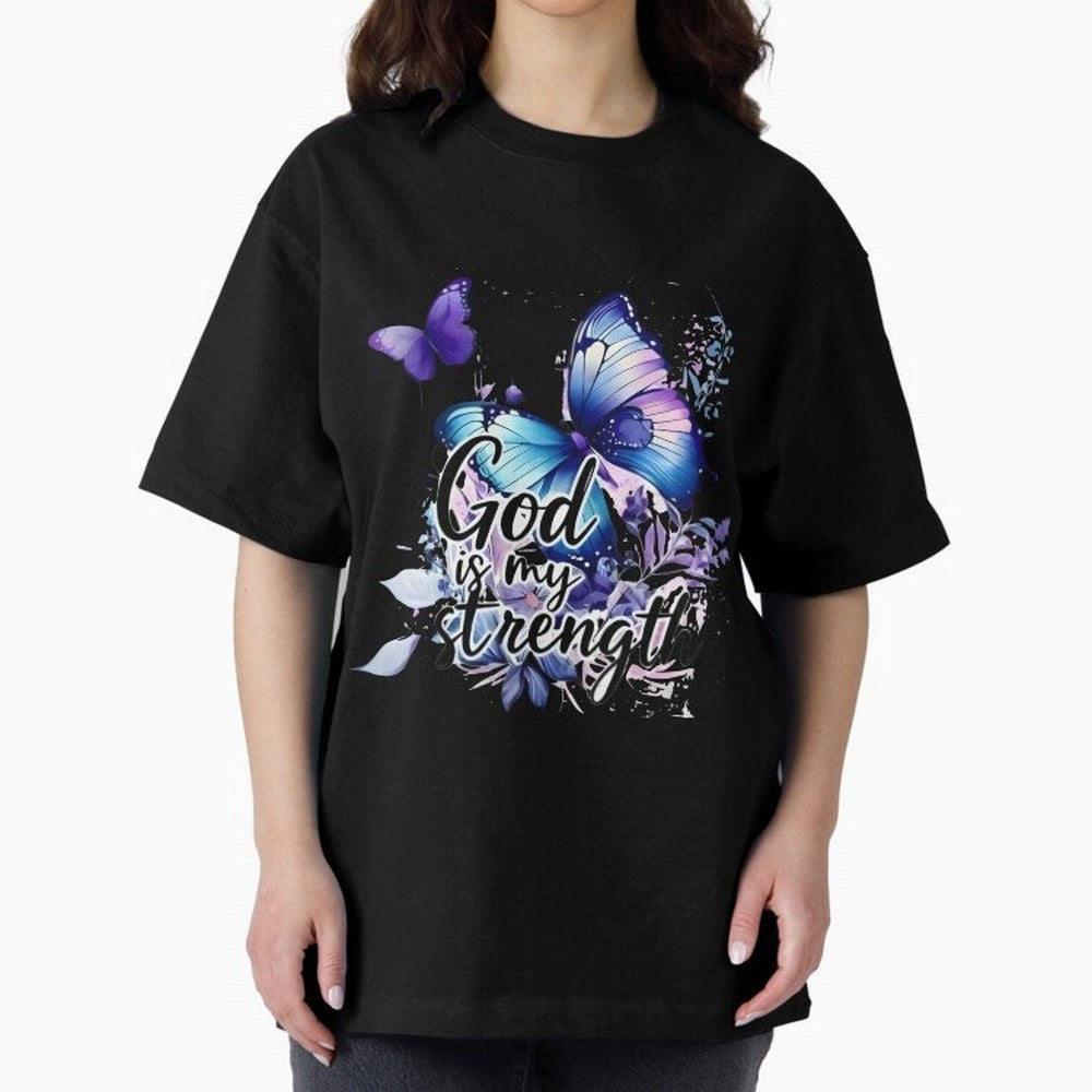 God is My Strength - Blue Butterfly Watercolor Art Oversized T-Shirt Bring Retro Soccer Energy to Match Day Hype around FIFA World Cup 2026 Group Stage, Haaland and Mbappe, Argentina, France and Brazil, Championship Spirit, Famous Goals, Roaring