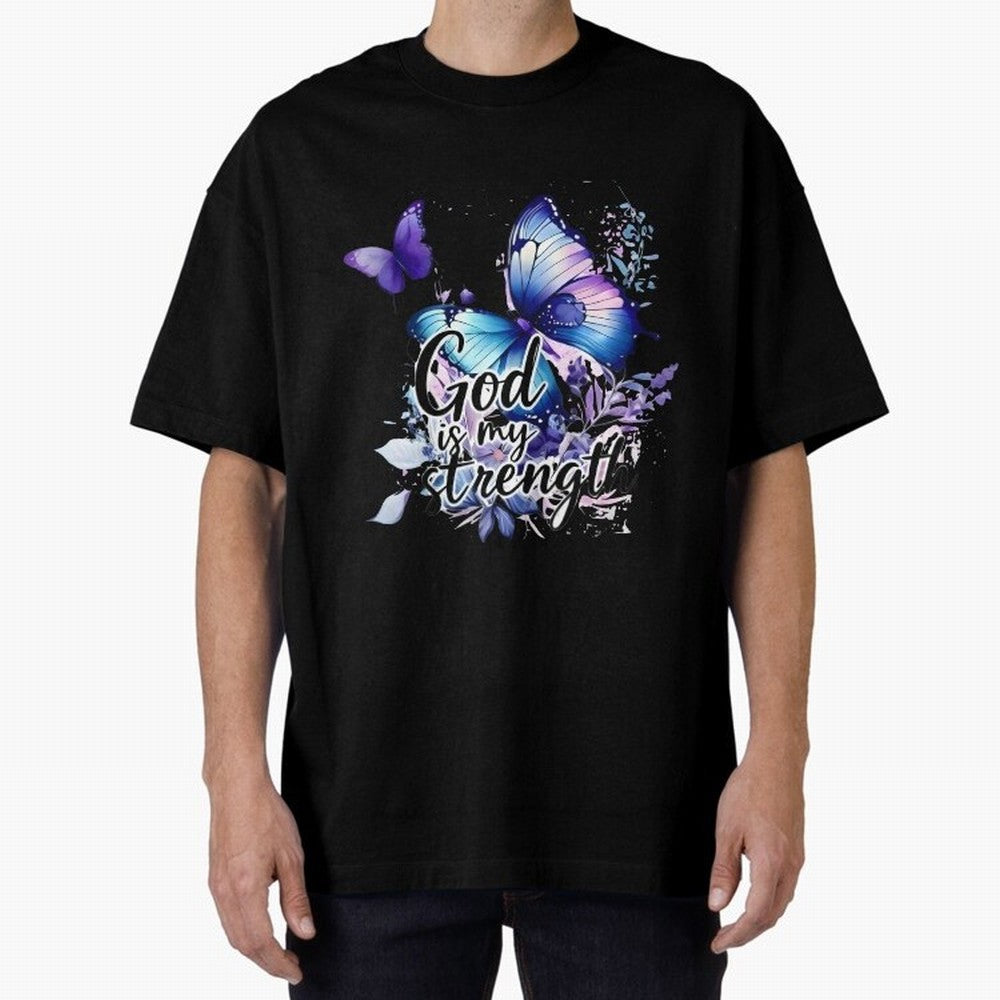 God is My Strength - Blue Butterfly Watercolor Art Oversized T-Shirt Bring Retro Soccer Energy to Match Day Hype around FIFA World Cup 2026 Group Stage, Haaland and Mbappe, Argentina, France and Brazil, Championship Spirit, Famous Goals, Roaring