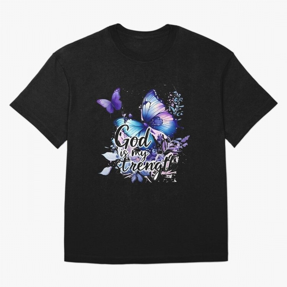 God is My Strength - Blue Butterfly Watercolor Art Oversized T-Shirt Bring Retro Soccer Energy to Match Day Hype around FIFA World Cup 2026 Group Stage, Haaland and Mbappe, Argentina, France and Brazil, Championship Spirit, Famous Goals, Roaring