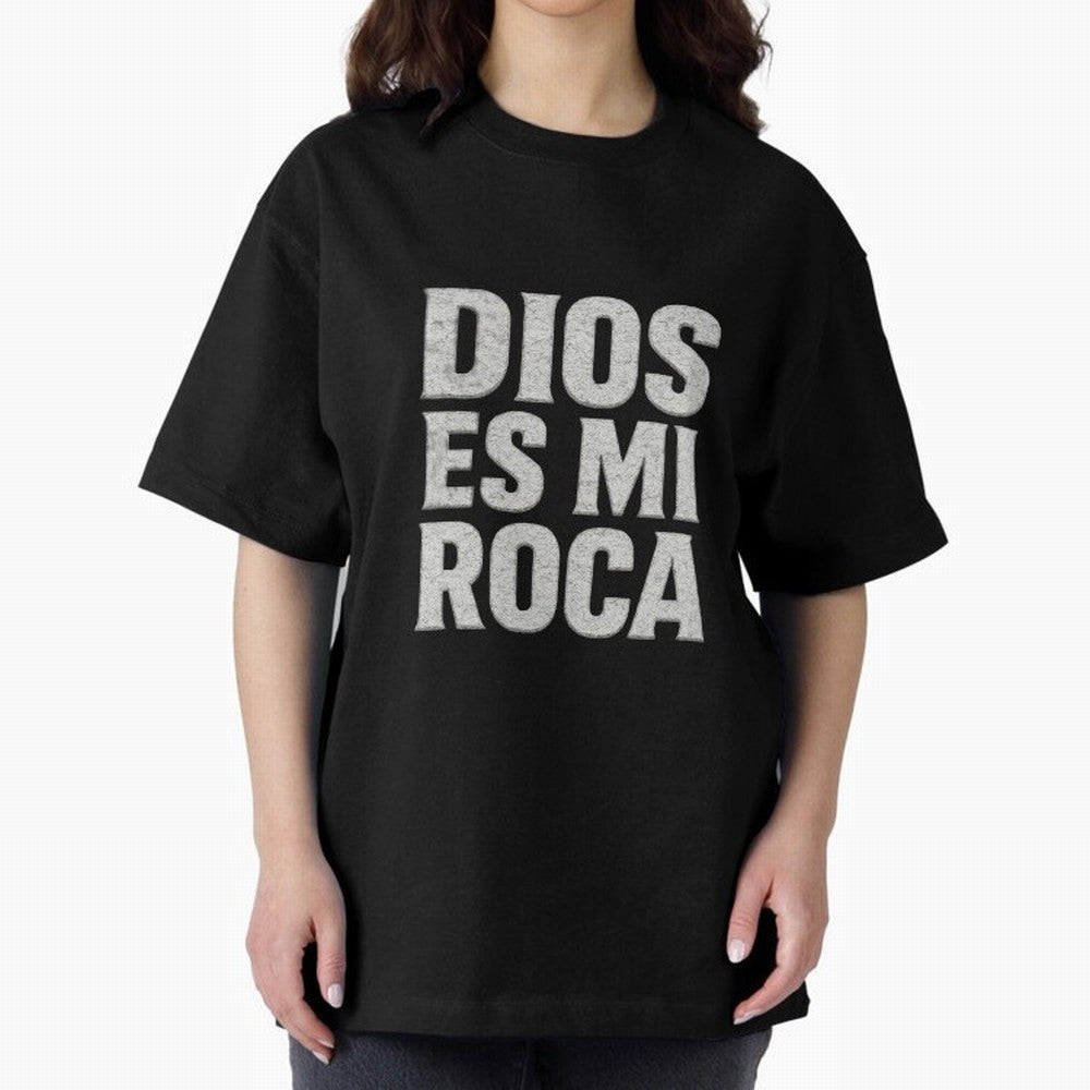 DIOS ES MI ROCA - White Stone Typography - Christian Oversized T-Shirt Support Global Football Passion for FIFA World Cup 2026 USA Canada Mexico, Built around CR7 and Messi, England, France and Netherlands, Worldwide Fan Energy, Dramatic Goals,