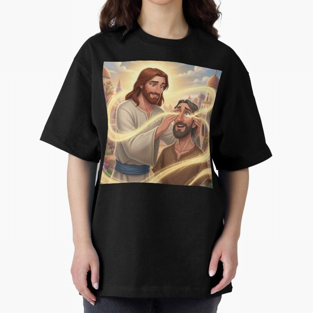Jesus cure the blind Oversized T-Shirt Embrace Global Football Passion for FIFA World Cup 2026, Capturing Mbappe and Neymar, Brazil, Portugal and Argentina, Retro Football Energy, Iconic Rivalries, Trophy Chase Drama and Stadium Atmosphere; Great