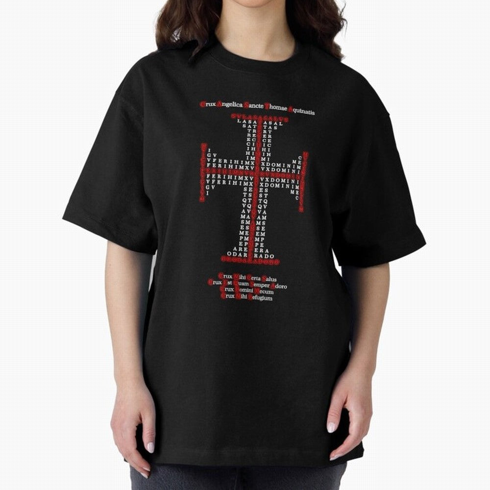 Cruz Ang¨¦lica de Santo Tom¨¢s de Aquino Red n White Oversized T-Shirt Support Iconic Players in FIFA World Cup 2026 Filled with Haaland and Mbappe, Netherlands Energy, Goal Celebration Energy, Supporter Heritage, Football Icons and Worldwide