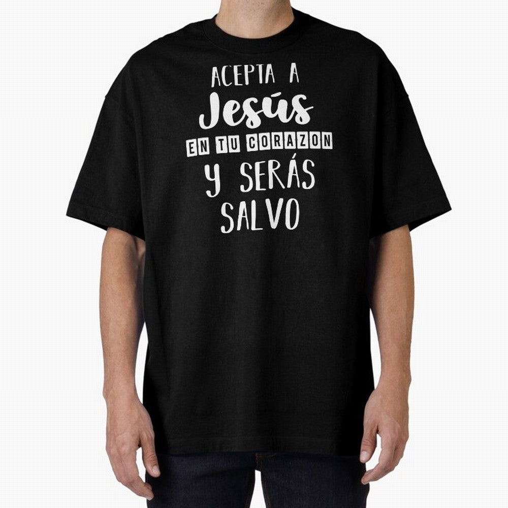 Acepta a Jes¨²s en tu Corazon Mensaje Cristianos Dios Spanish Oversized T-Shirt Celebrate Football Heritage in FIFA World Cup 2026 Group Stage Inspired by Cristiano Ronaldo, Brazil, Portugal and Argentina Energy, Retro Football Energy, Iconic