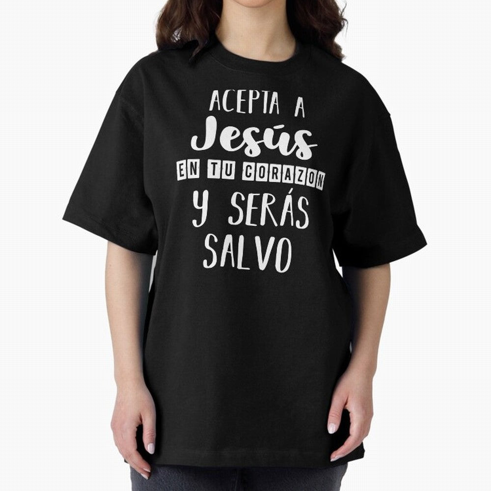 Acepta a Jes¨²s en tu Corazon Mensaje Cristianos Dios Spanish Oversized T-Shirt Celebrate Football Heritage in FIFA World Cup 2026 Group Stage Inspired by Cristiano Ronaldo, Brazil, Portugal and Argentina Energy, Retro Football Energy, Iconic