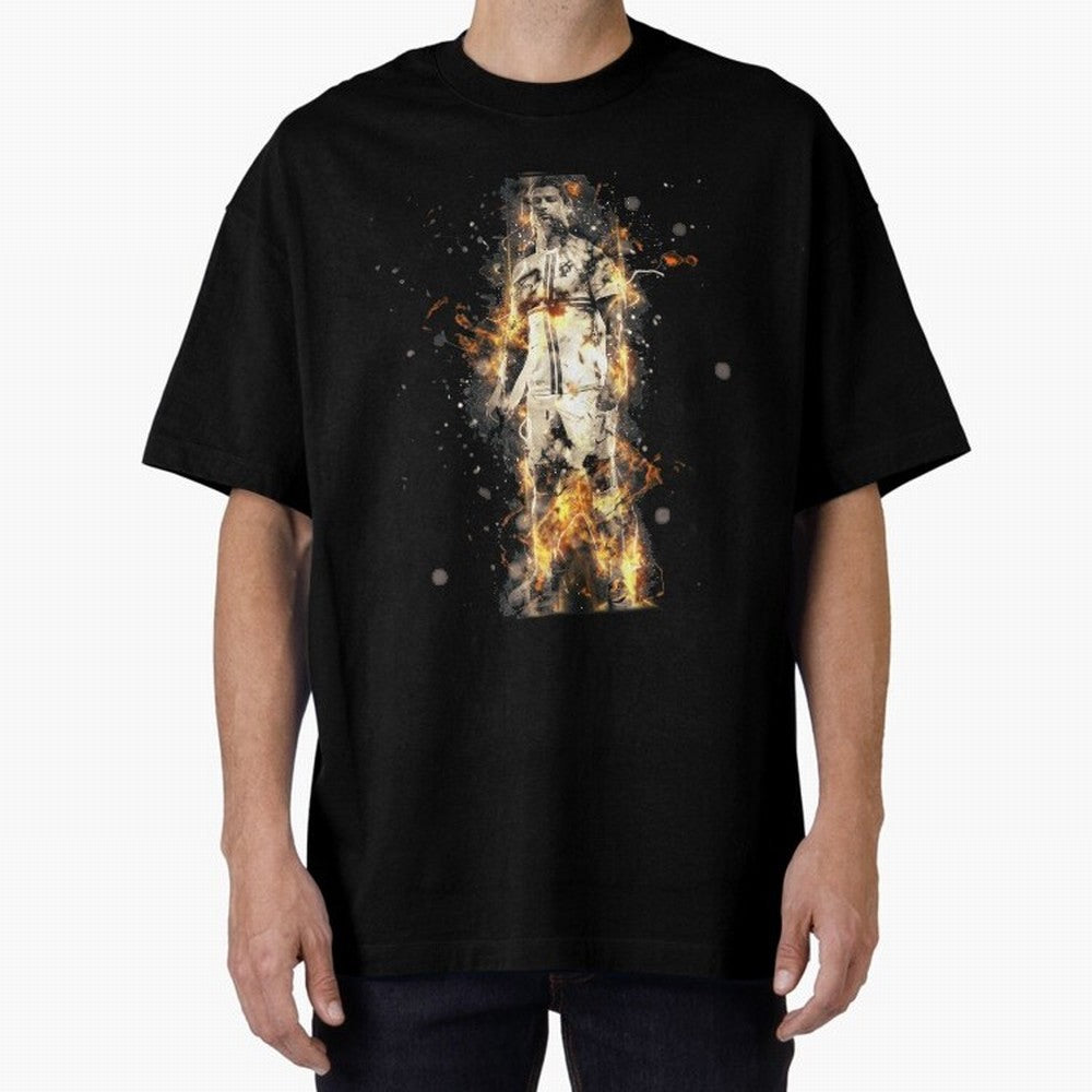 Ronaldo On Fire T Shirt Cristiano Cr7 Soccer S Jersey Men Madrid 7 Portugal Football Real White Kids Tee Mens Black Oversized T-Shirt Follow the Road to FIFA World Cup 2026 USA Canada Mexico for Fans of Messi, CR7 and Mbappe and Argentina, France