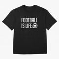 Football Is Life (Red BG) Oversized T-Shirt Follow Every Goal of FIFA World Cup 2026 USA Canada Mexico for Fans of CR7 and England, France and Netherlands, Bringing Championship Spirit, Famous Goals, Roaring Crowds and International Football Unity;