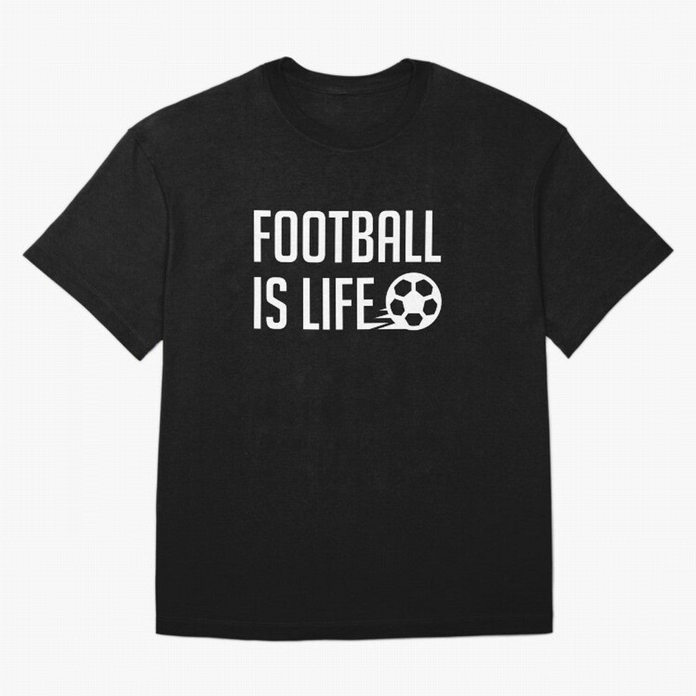 Football Is Life (Red BG) Oversized T-Shirt Follow Every Goal of FIFA World Cup 2026 USA Canada Mexico for Fans of CR7 and England, France and Netherlands, Bringing Championship Spirit, Famous Goals, Roaring Crowds and International Football Unity;