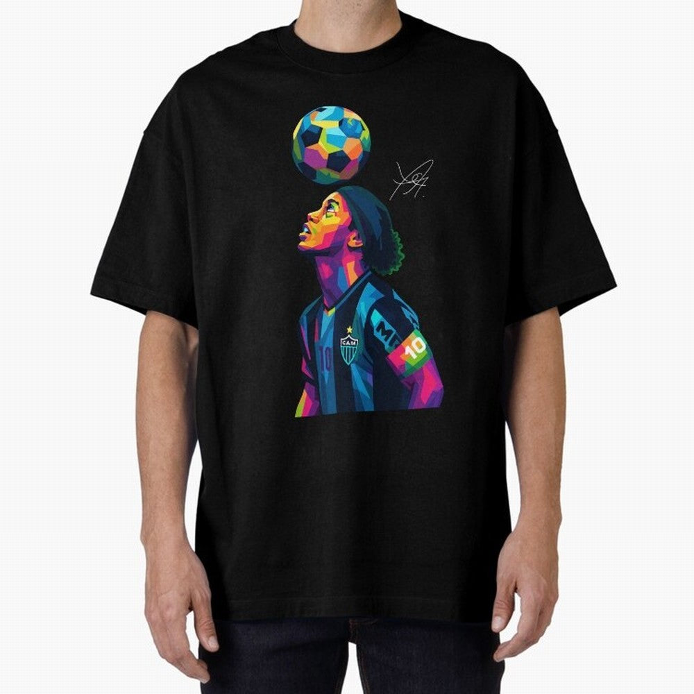 Ronaldinho Wpap Art Oversized T-Shirt Back the Journey through FIFA World Cup 2026 USA Canada Mexico for Fans of Messi, CR7 and Mbappe and England, France and Netherlands, Bringing Soccer Culture, Superstar Moments, National Team Dreams and