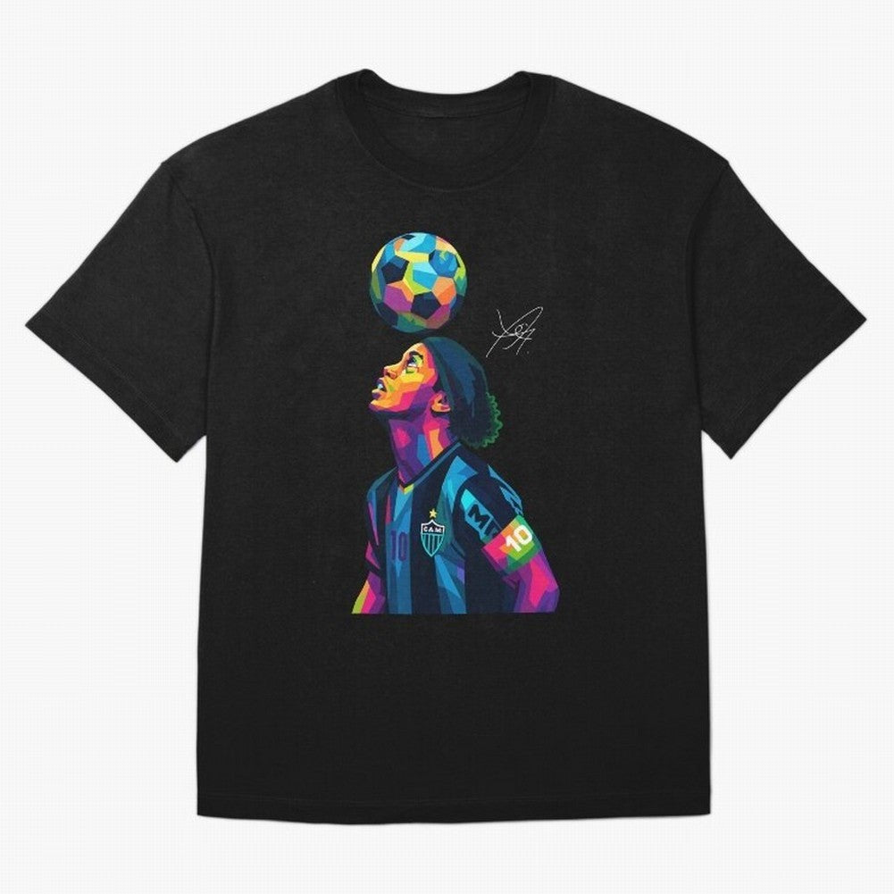 Ronaldinho Wpap Art Oversized T-Shirt Back the Journey through FIFA World Cup 2026 USA Canada Mexico for Fans of Messi, CR7 and Mbappe and England, France and Netherlands, Bringing Soccer Culture, Superstar Moments, National Team Dreams and