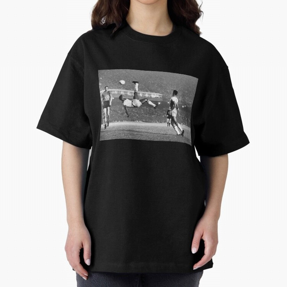 PELE LEGENDARY BICYCLE KICK BLACK AND WHITE5 Oversized T-Shirt Unlock Global Football Passion for FIFA World Cup 2026 USA Canada Mexico, Driven by Messi, Germany, Worldwide Fan Energy, Dramatic Goals, Stadium Lights and Championship Celebrations;