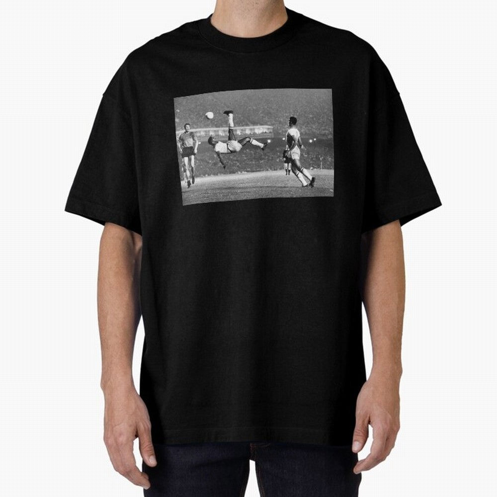 PELE LEGENDARY BICYCLE KICK BLACK AND WHITE5 Oversized T-Shirt Unlock Global Football Passion for FIFA World Cup 2026 USA Canada Mexico, Driven by Messi, Germany, Worldwide Fan Energy, Dramatic Goals, Stadium Lights and Championship Celebrations;