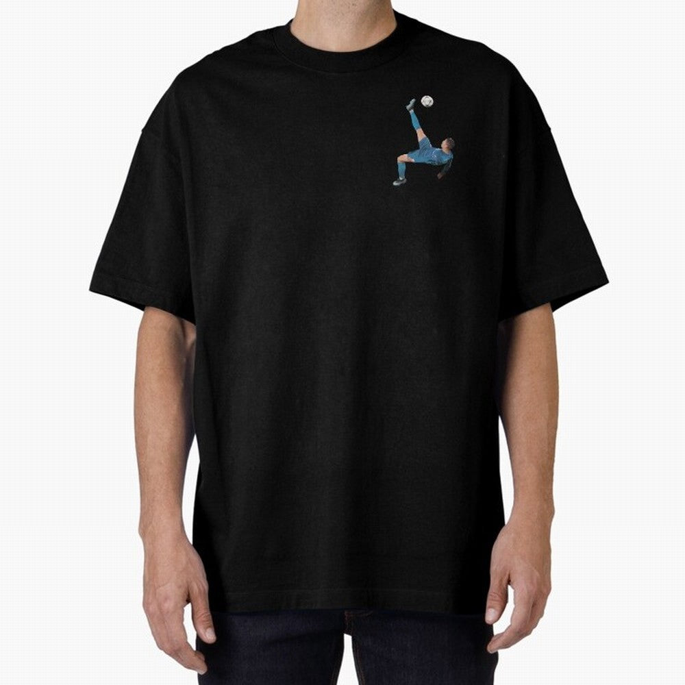 Ronaldo Bicycle Kick - Real Madrid vs Juventus Oversized T-Shirt Represent the Passion of Global Football Passion for FIFA World Cup 2026 Group Stage, Built around Messi, Portugal, Spain and Germany, Vintage Soccer Flavor, Modern Football Stars,