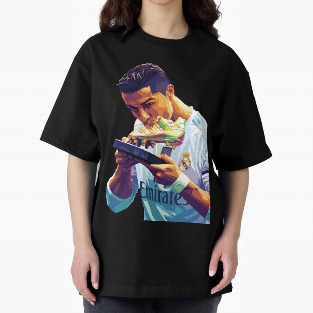 Ronaldo pop art Oversized T-Shirt Honor Football Greatness during FIFA World Cup 2026 Spirit, Driven by Argentina and Brazil, CR7 and Messi, Match Day Excitement, Supporter Culture, Golden Goals and Global Football Passion; Made for Collectors Who