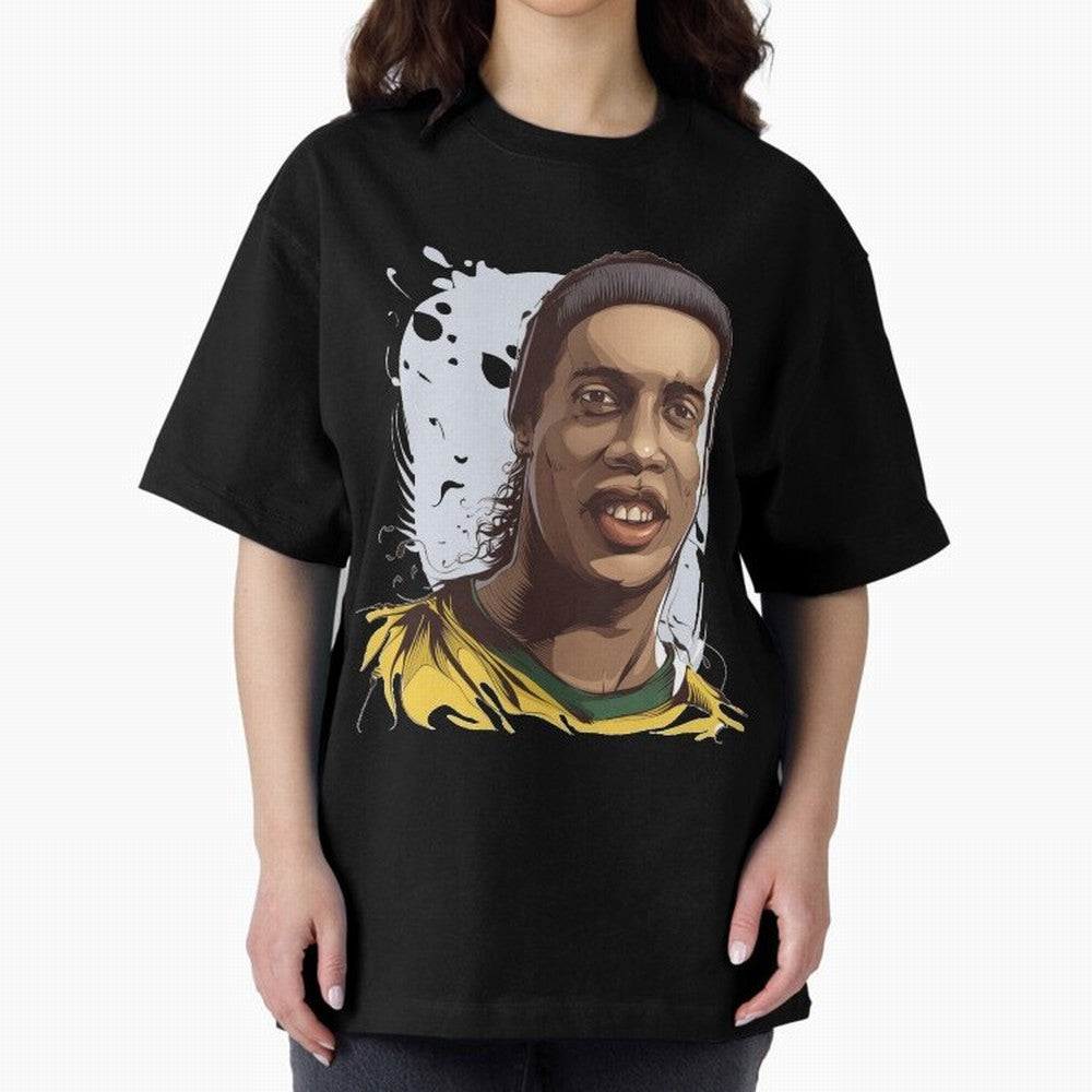 Illustration Ronaldinho Art Oversized T-Shirt Live the Energy of FIFA World Cup 2026 USA Canada Mexico Spirit, Filled with France, CR7, Stadium Memories, Football Loyalty, International Chants and Championship Tradition; Perfect for Fans,