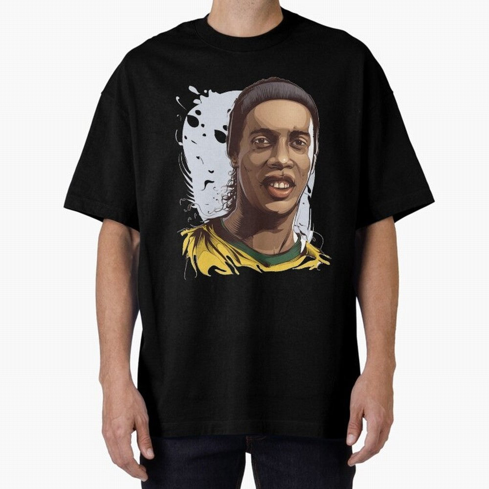 Illustration Ronaldinho Art Oversized T-Shirt Live the Energy of FIFA World Cup 2026 USA Canada Mexico Spirit, Filled with France, CR7, Stadium Memories, Football Loyalty, International Chants and Championship Tradition; Perfect for Fans,