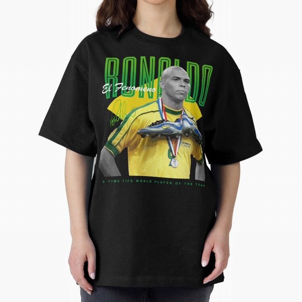 Ronaldo 3 Time Fifa World Player Of The Year Oversized T-Shirt Join the FIFA World Cup 2026 Group Stage Journey through Mbappe and Neymar Highlights, Spain Pride, Football History, Final Match Energy, Crowd Noise and Once in a Lifetime Moments;
