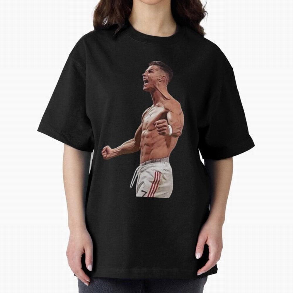 Ronaldo Last Minute Goal Celebration United 7 Oversized T-Shirt Fuel FIFA World Cup 2026 Group Stage Spirit, Highlighting Germany, Messi, Neymar and Mbappe, Retro Football Energy, Iconic Rivalries, Trophy Chase Drama and Stadium Atmosphere; Great