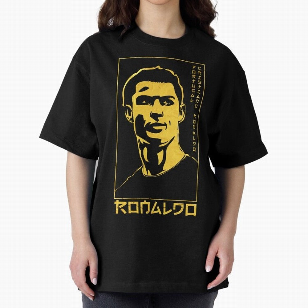 Ronaldo Golden Style Portrait art illustration Oversized T-Shirt Fuel the Hype around FIFA World Cup 2026 USA Canada Mexico Spirit, Made for Brazil, Portugal and Argentina, Messi, Neymar and Mbappe, Supporter Pride, Iconic Celebrations, Legendary