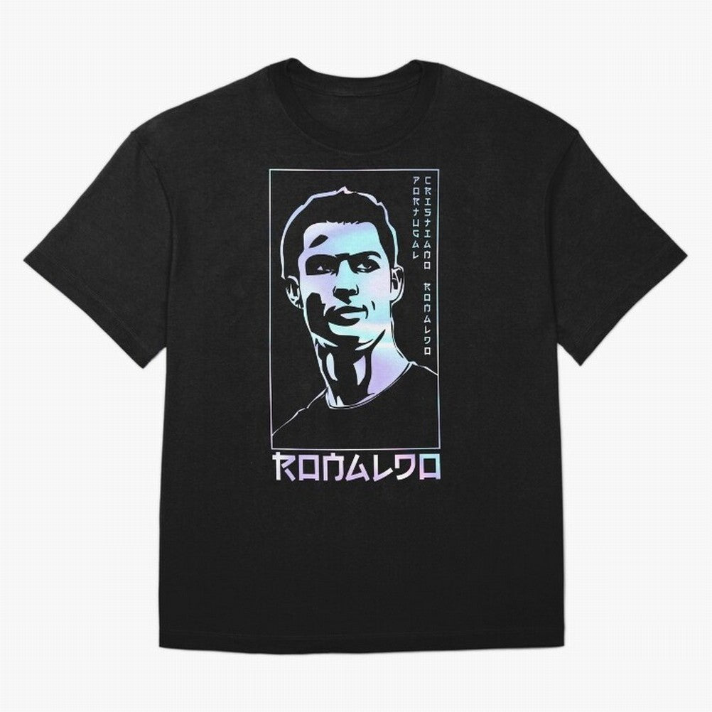 Ronaldo holographic Style Portrait art illustration Oversized T-Shirt Show Match Day Excitement for Match Day Hype around FIFA World Cup 2026, Messi, Neymar and Mbappe, England, France and Netherlands, Champion Mindset, Group Stage Buzz, Knockout