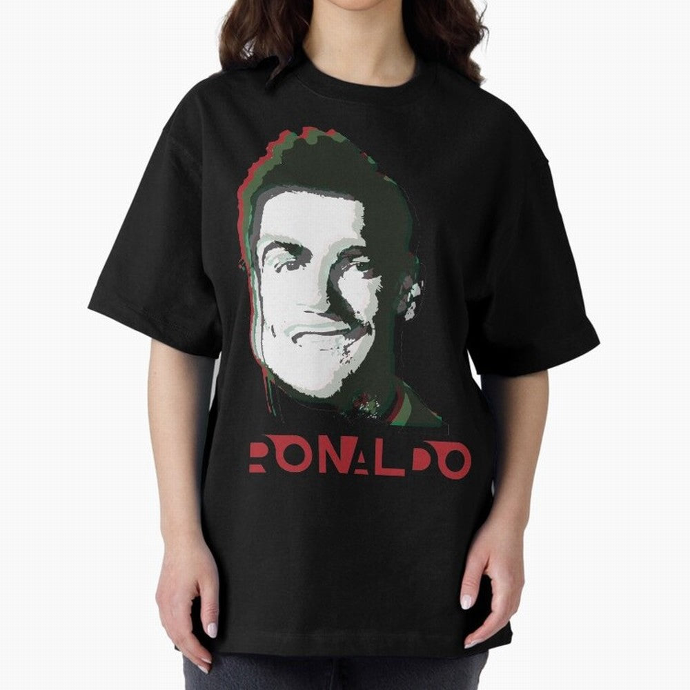 Portugal Football Captain Cristiano Ronaldo 3D Anaglyph Portrait Oversized T-Shirt Support Your Favorite Stars during FIFA World Cup 2026 Group Stage Spirit, Filled with Netherlands, Messi, Stadium Memories, Football Loyalty, International Chants