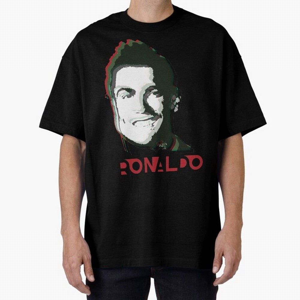 Portugal Football Captain Cristiano Ronaldo 3D Anaglyph Portrait Oversized T-Shirt Support Your Favorite Stars during FIFA World Cup 2026 Group Stage Spirit, Filled with Netherlands, Messi, Stadium Memories, Football Loyalty, International Chants
